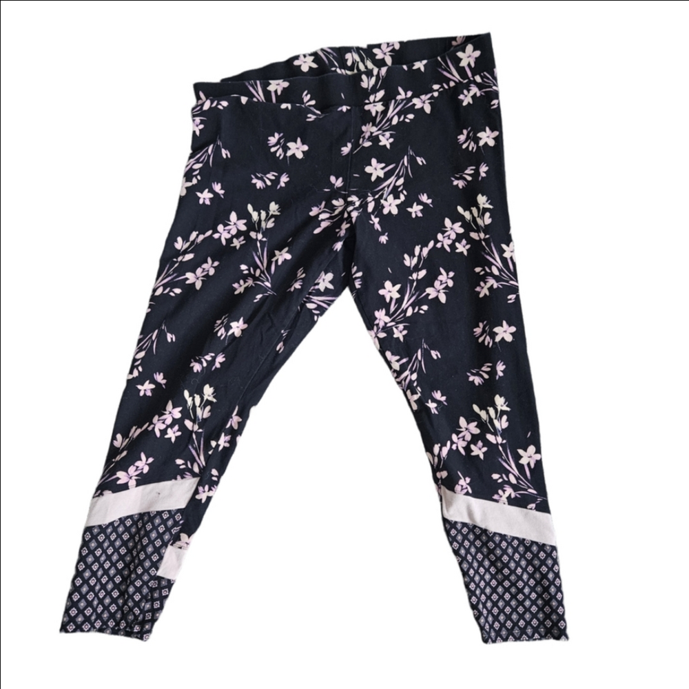 Torrid Black Leggings with Pink Floral Pattern